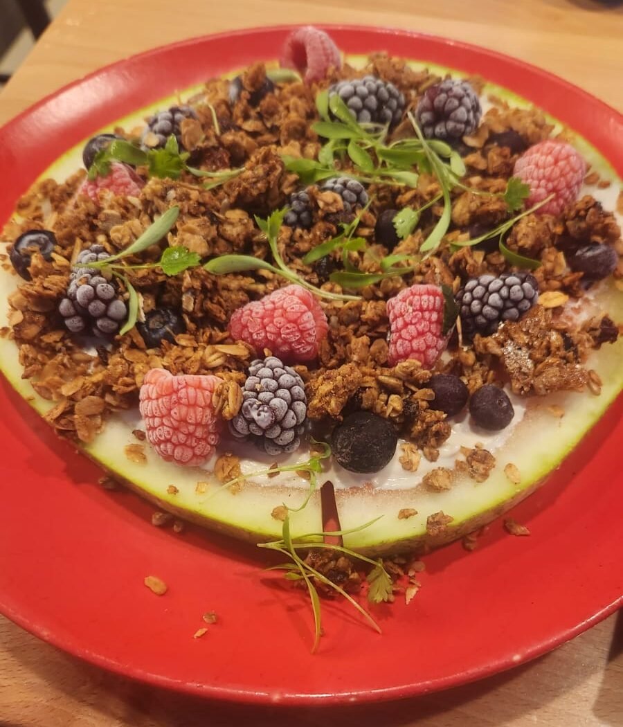 Watermelon with sesame cream